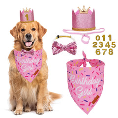 PTDECOR bandeau chien anniversaire rose, look festif prêt pour les photos.