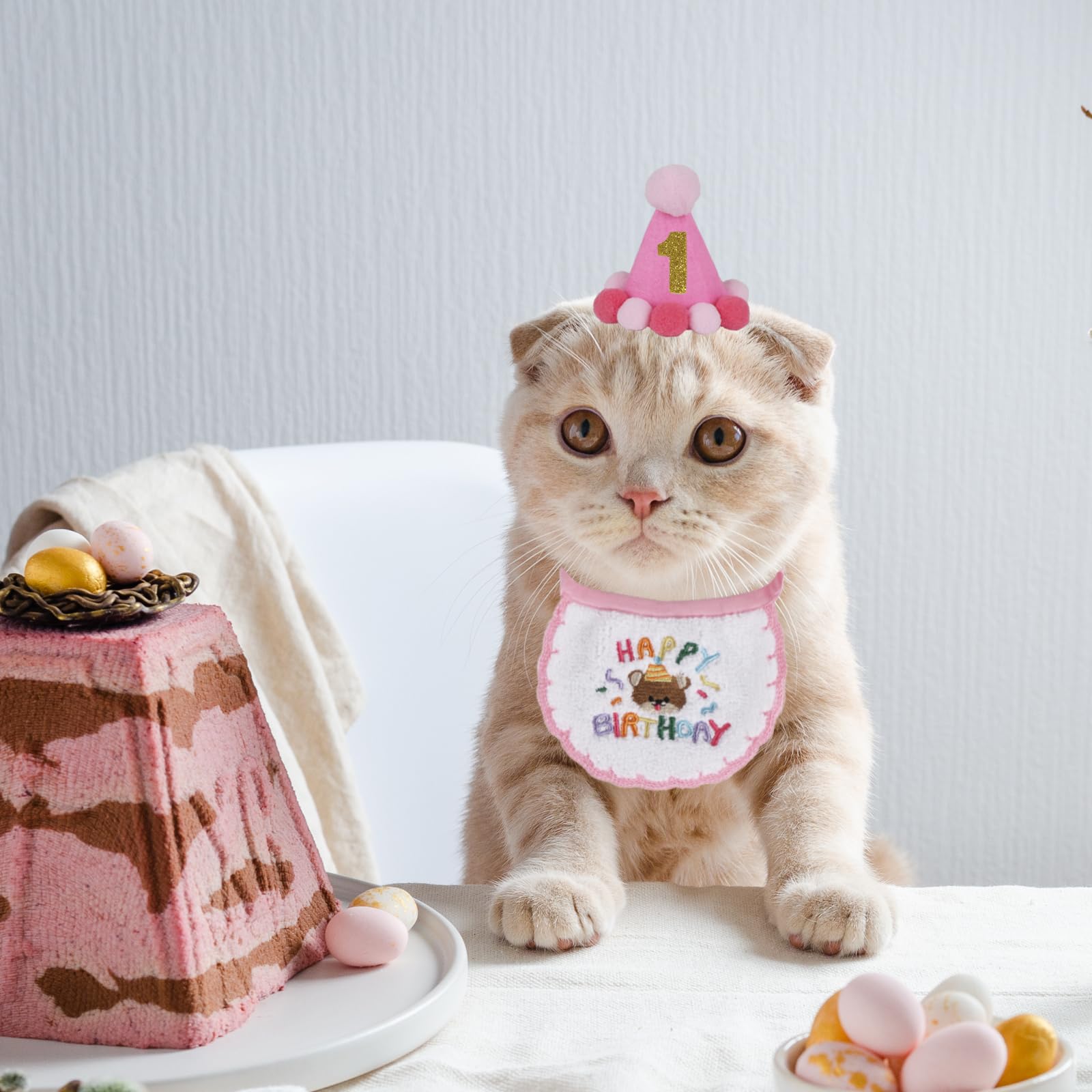 PTDECOR bandana rose pour chat avec broderie 'happy birthday', accessoire adorable et confortable