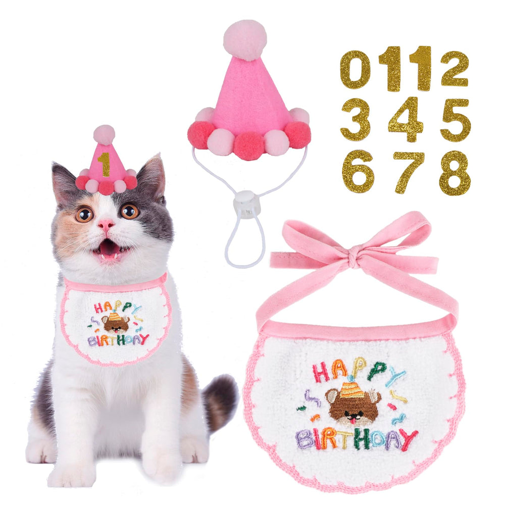 PTDECOR chapeau d'anniversaire pour chat rose avec chiffres, idéal pour les photos