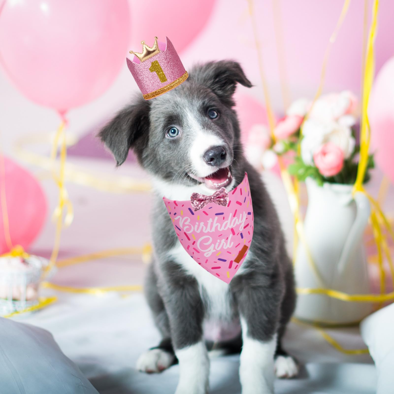 PTDECOR nœud rose chien, accessoire ajustable et élégant pour photo