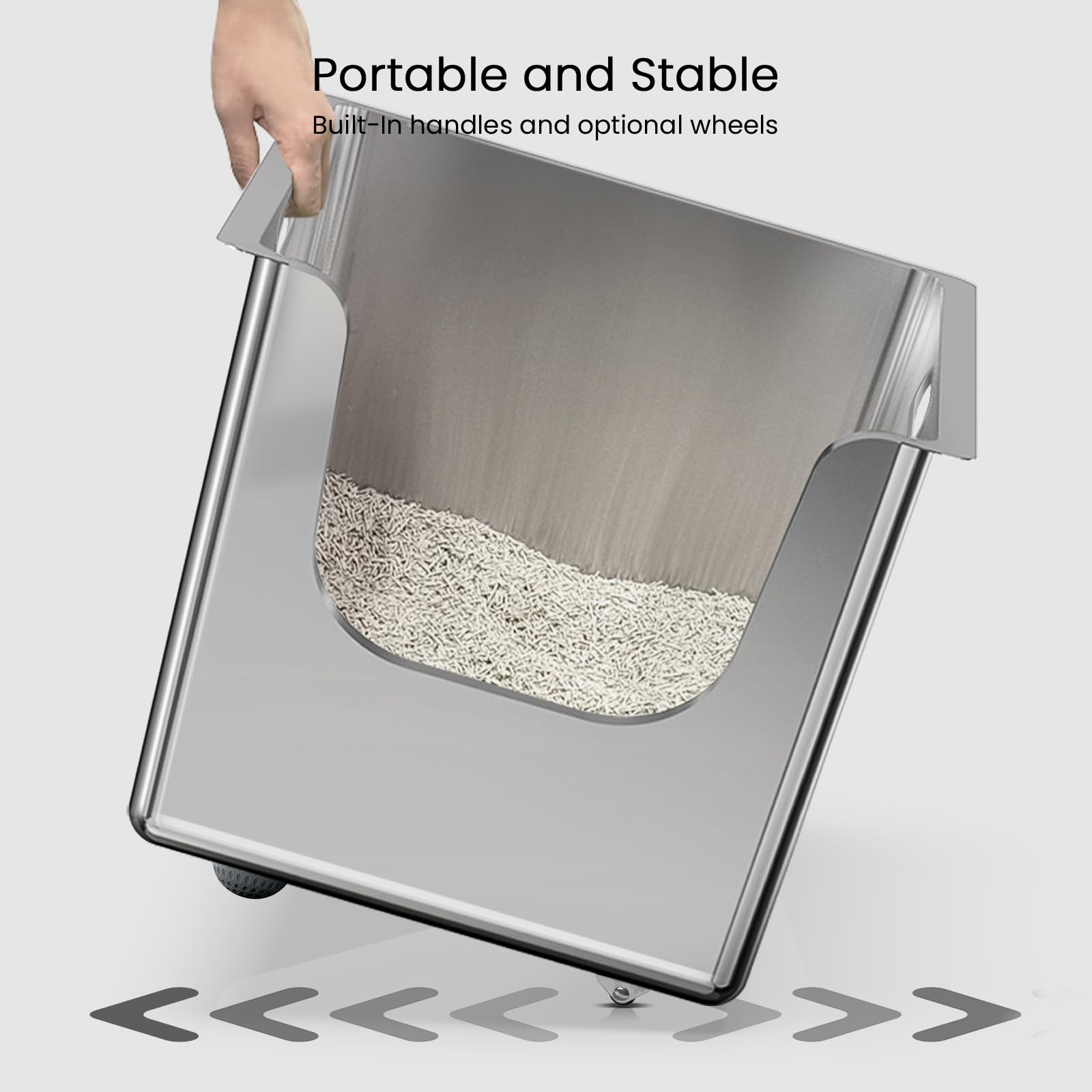 PTFFF litiere-acier-inox-bords-renforce: parois solides pour une utilisation durable