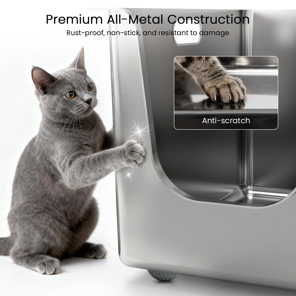 PTFFF litiere-acier-inox-entrée-incline-faible: accessibilité optimale pour chatons et chats âgés
