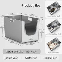 PTFFF litiere-acier-inox-xl-20x12x13-7: espace généreux pour plusieurs chats