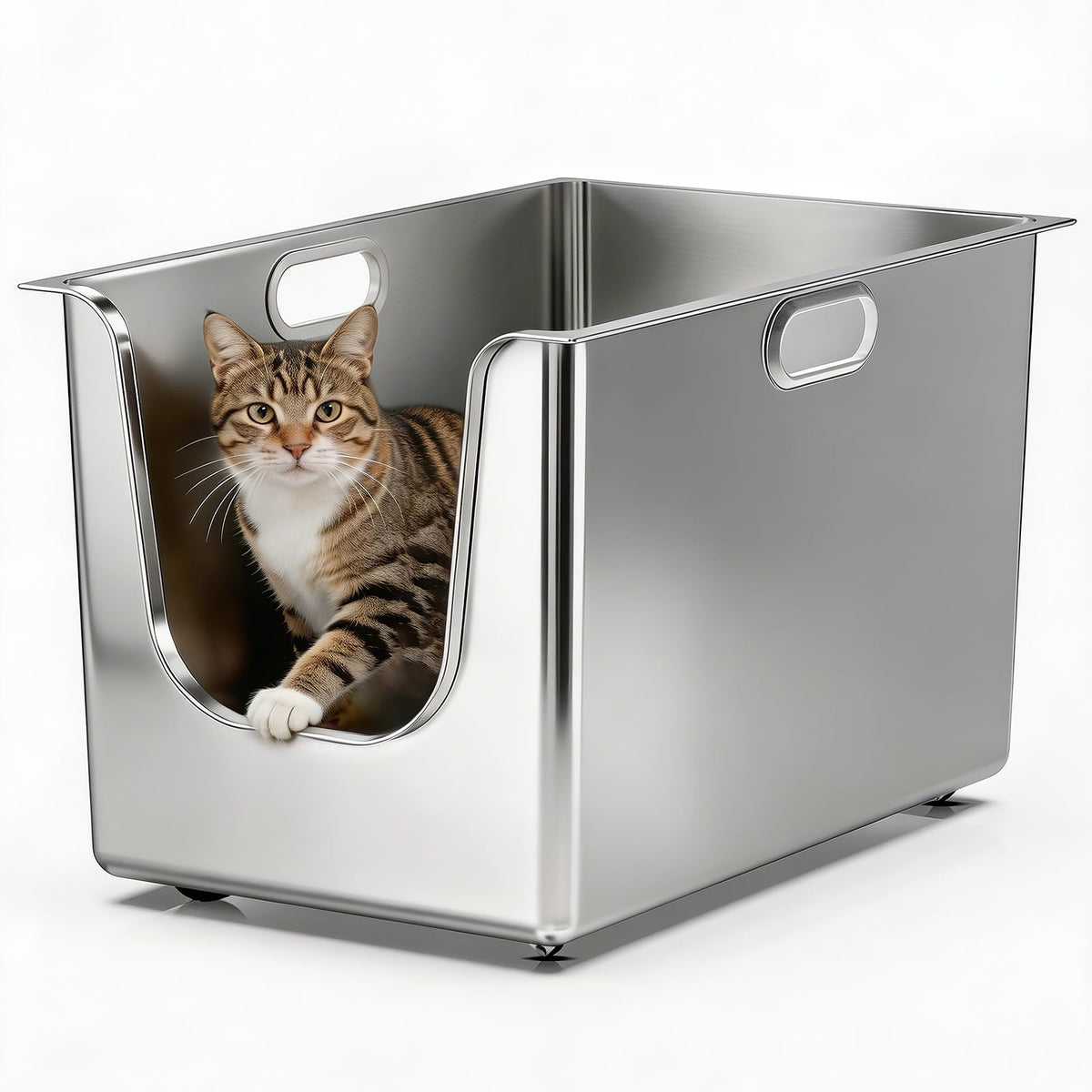 PTFFF litiere-en-acier-inox-hauteur-13-7: protege des projections et facilite le nettoyage