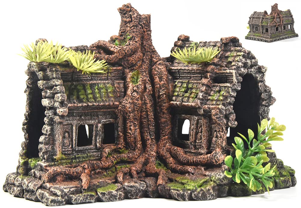 PTFJZ décor aquarium temple en ruines, crée une ambiance mystérieuse sous-marine.