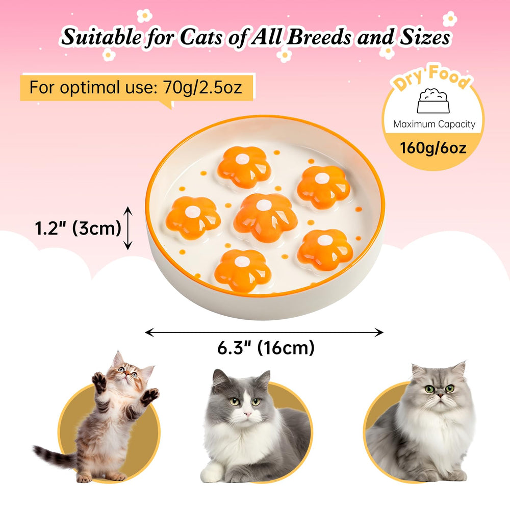 PTOBER bol chat céramique lent, plateau large, offre espace pour moustaches confortables.