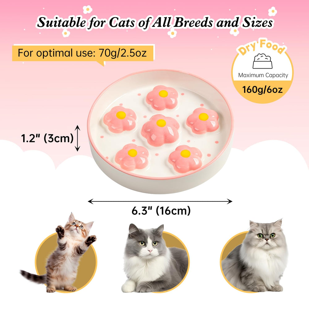 Vue du bol PTOBER, diamètre 16 cm, rose et fleurs, accessibilité facile pour chats.