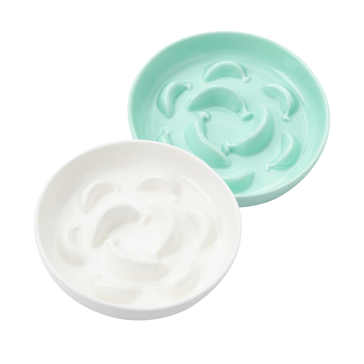 PTOBER ensemble bols chats lents en céramique, design blanc et vert pour des repas plus calmes.