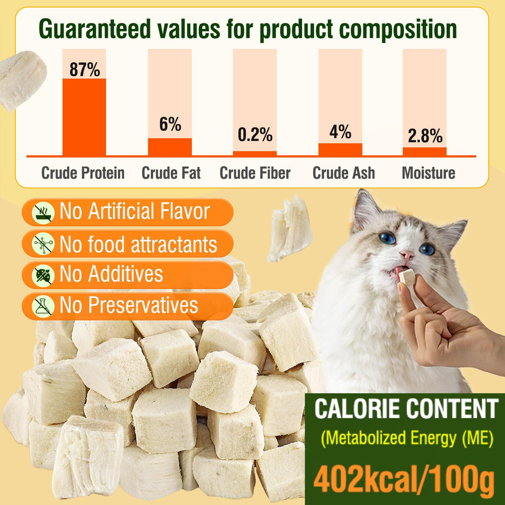 Sans gluten PuPoPan, cubes de poulet séché adaptés aux régimes.