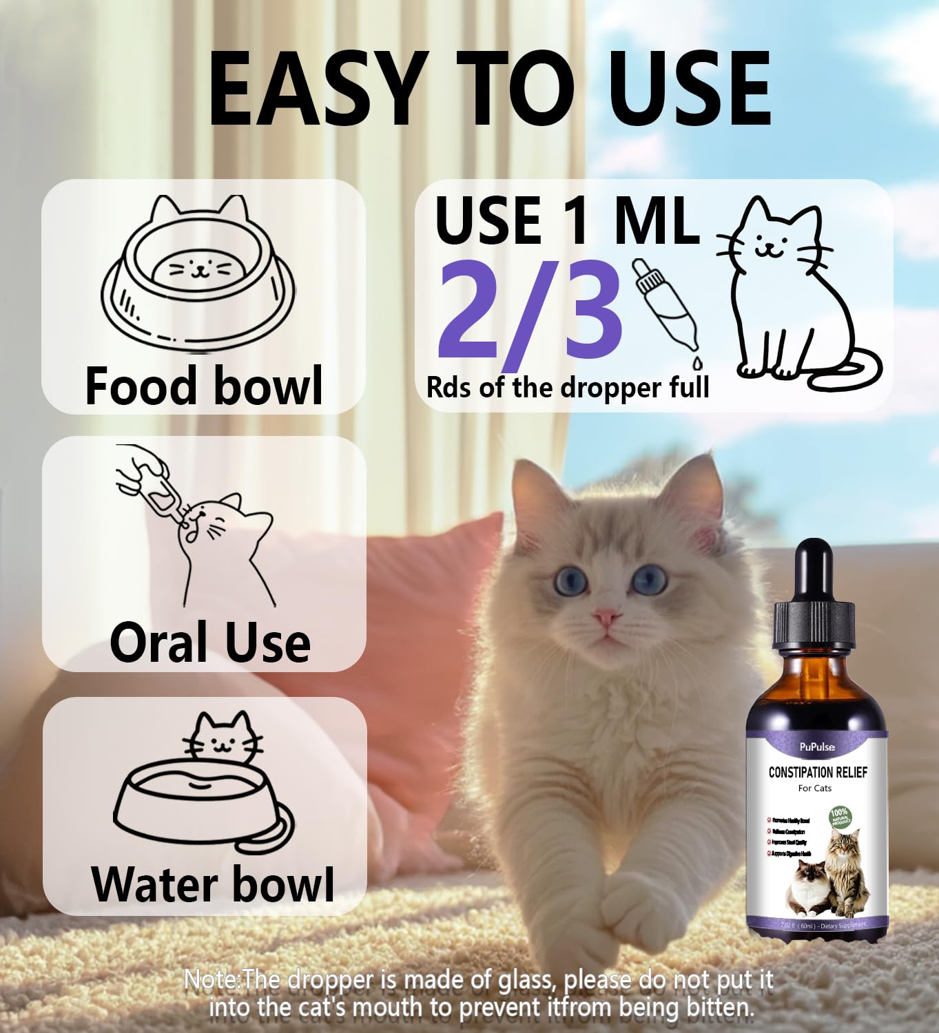 PuPulse Constipation Relief : dosage précis pour chat, administration simple