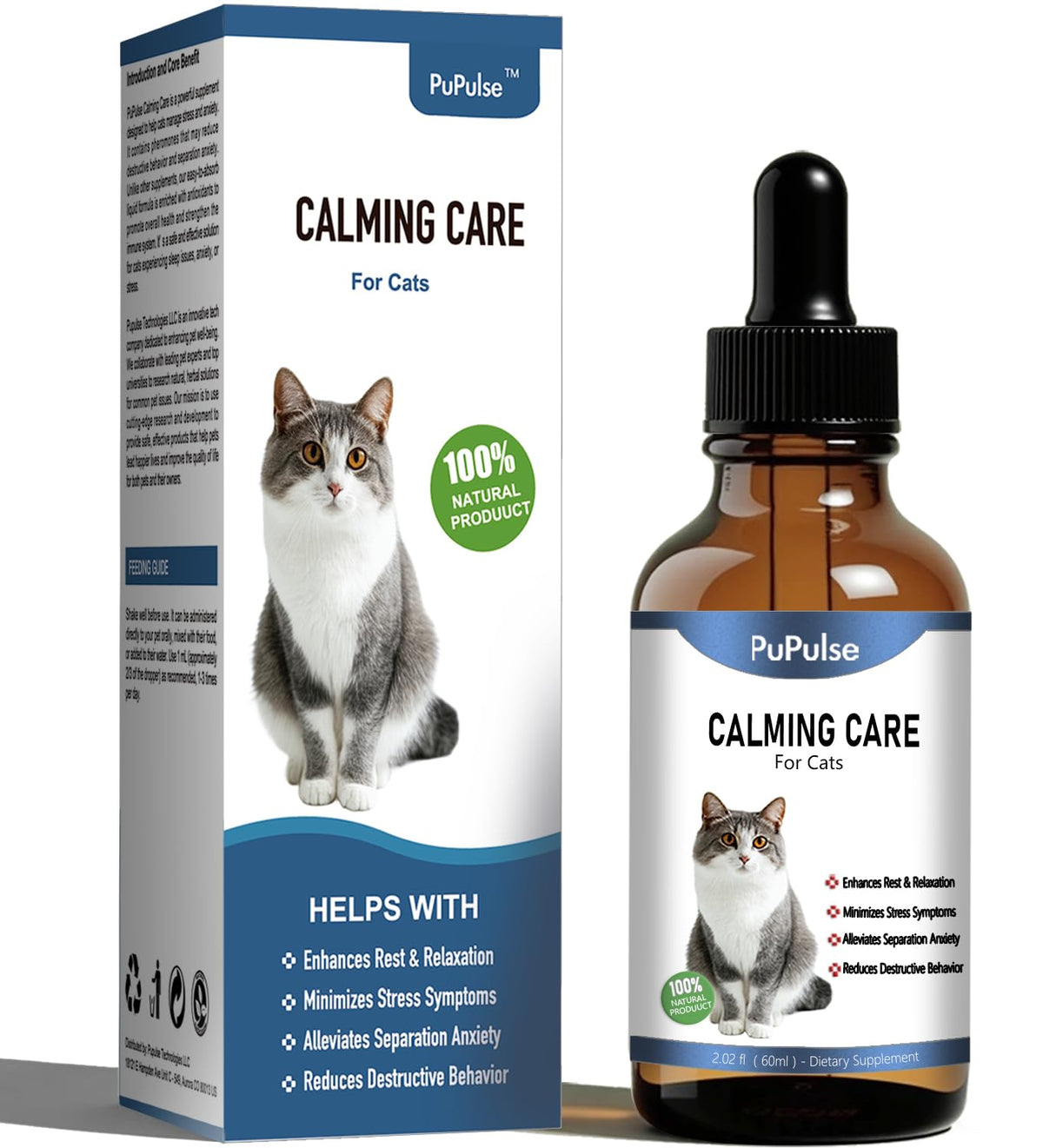 PuPulse Gouttes apaisement chat – bouteille pratique pour un calme rapide.
