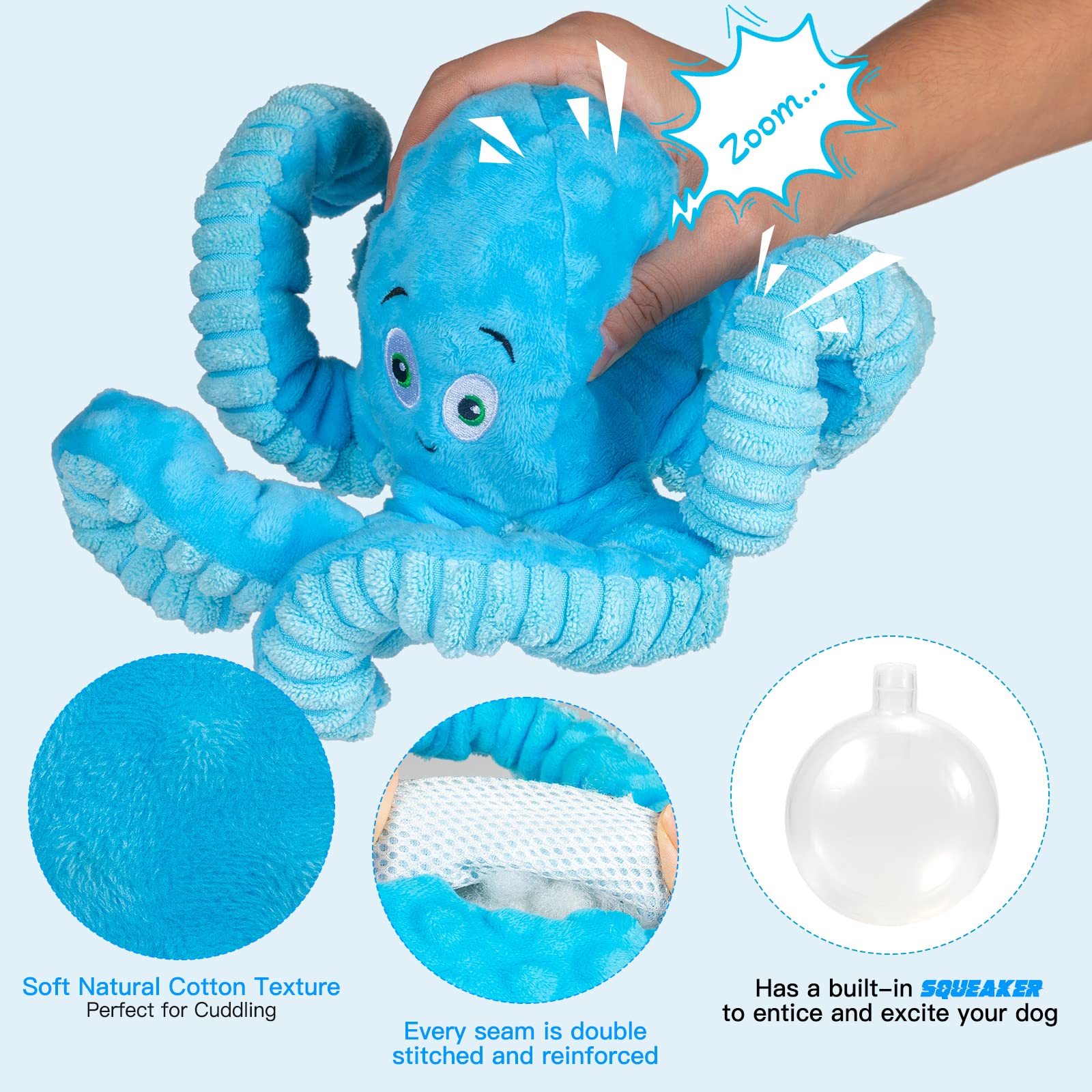 Pubialo Poulpe doux; tissu peluche sûr et agréable au toucher.