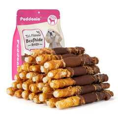 Friandise Puddonio en cuir brut triple saveur pour stimuler l appétit des chiens