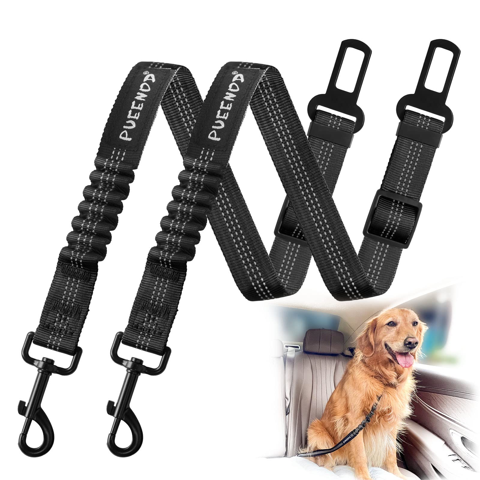 PUEENOD ceinture sécurité chien ajustable pour voiture, sécurité durable lors du trajet