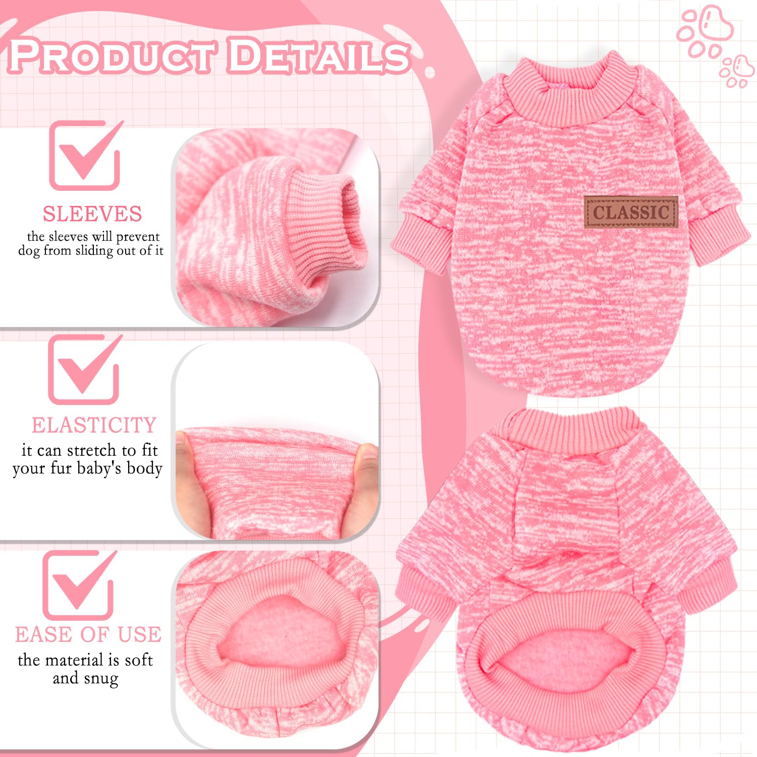 Pull-chien-petit-taille-ensemble-2-pieces-rose-violet, gros plan du tissu tricot