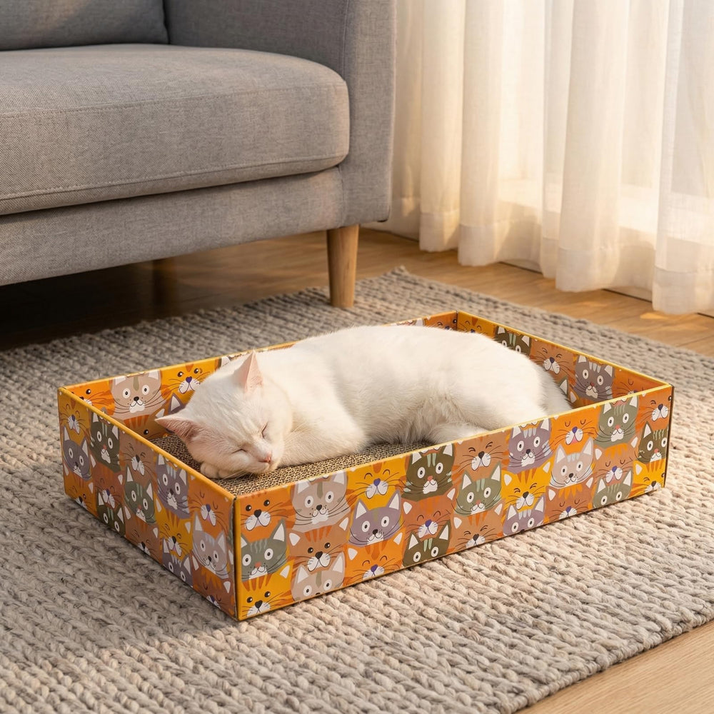 Pumtus boite-grattoir-chat-ensemble-6 : carton robuste résistant aux griffes et à l'usage quotidien.