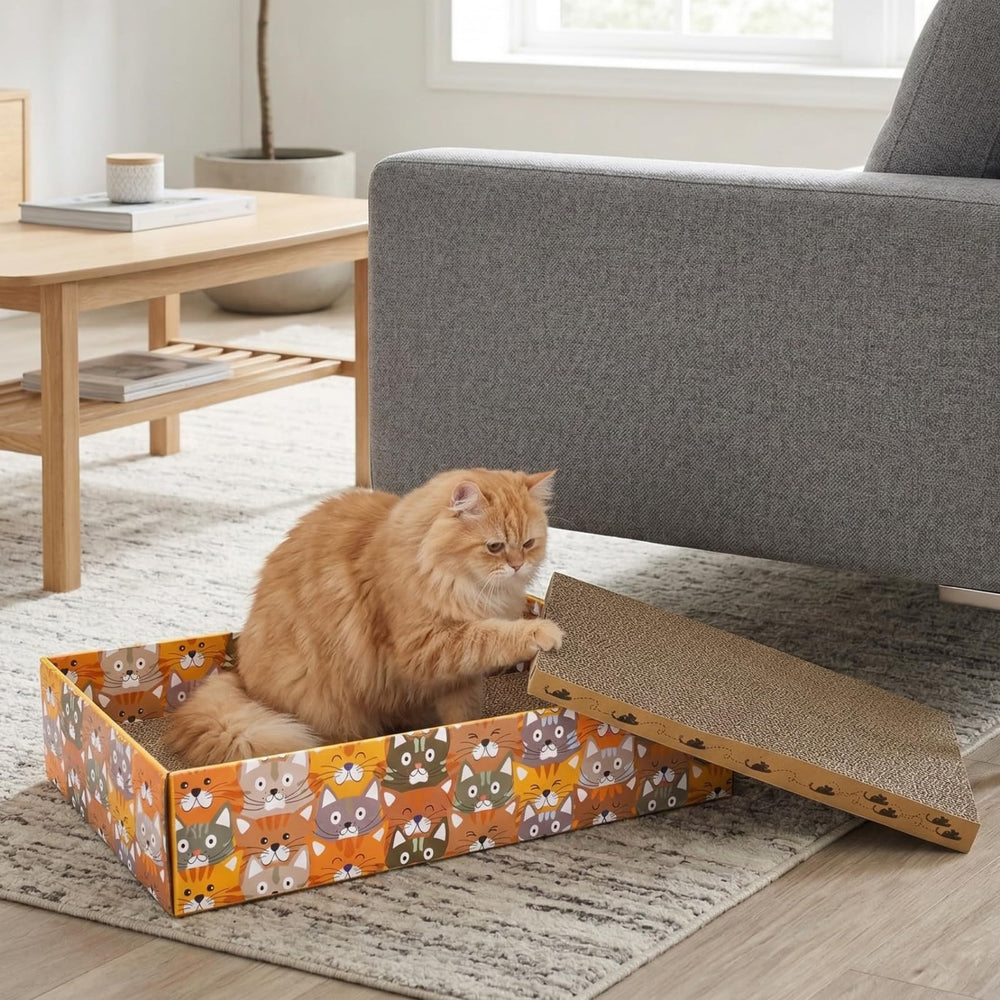 Pumtus boite-grattoir-chat-ensemble-7 : grand espace 17 po x 10 po pour chats et chatons.