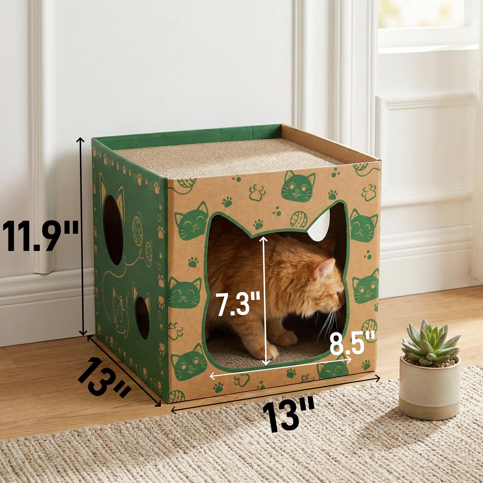Pumtus grande ouverture – maison chat carton, accès aisé pour les chats.