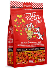 Friandises Pup Corn Plus bacon et beurre de cacahuète, parfaite récompense savoureuse.