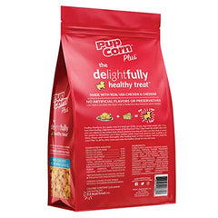 Pup Corn Plus – ingrédients poulet et cheddar, goût riche pour chien gourmand.