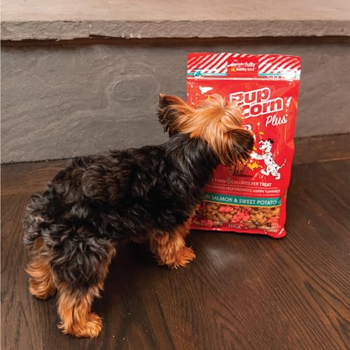 Pup Corn Plus saumon désossé et patate douce, ingrédients vedette.