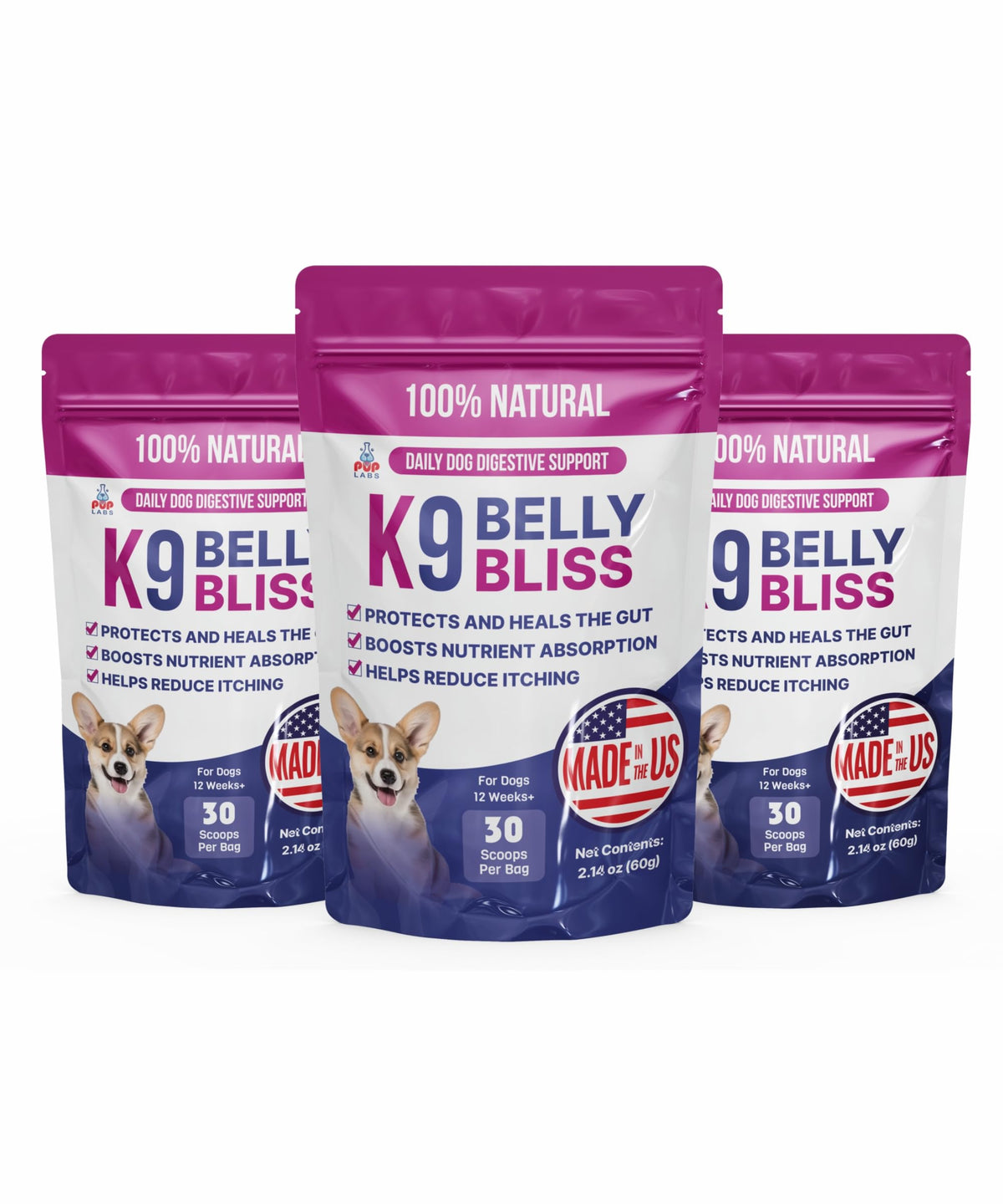 Pup Labs K9 Belly Bliss flacon-pour: facilité le versement sur les croquettes