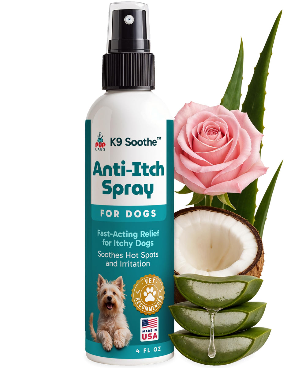 Pup Labs K9 Soothe – bouteille-vaporisateur : soulage rapidement les irritations cutanées chez le chien.