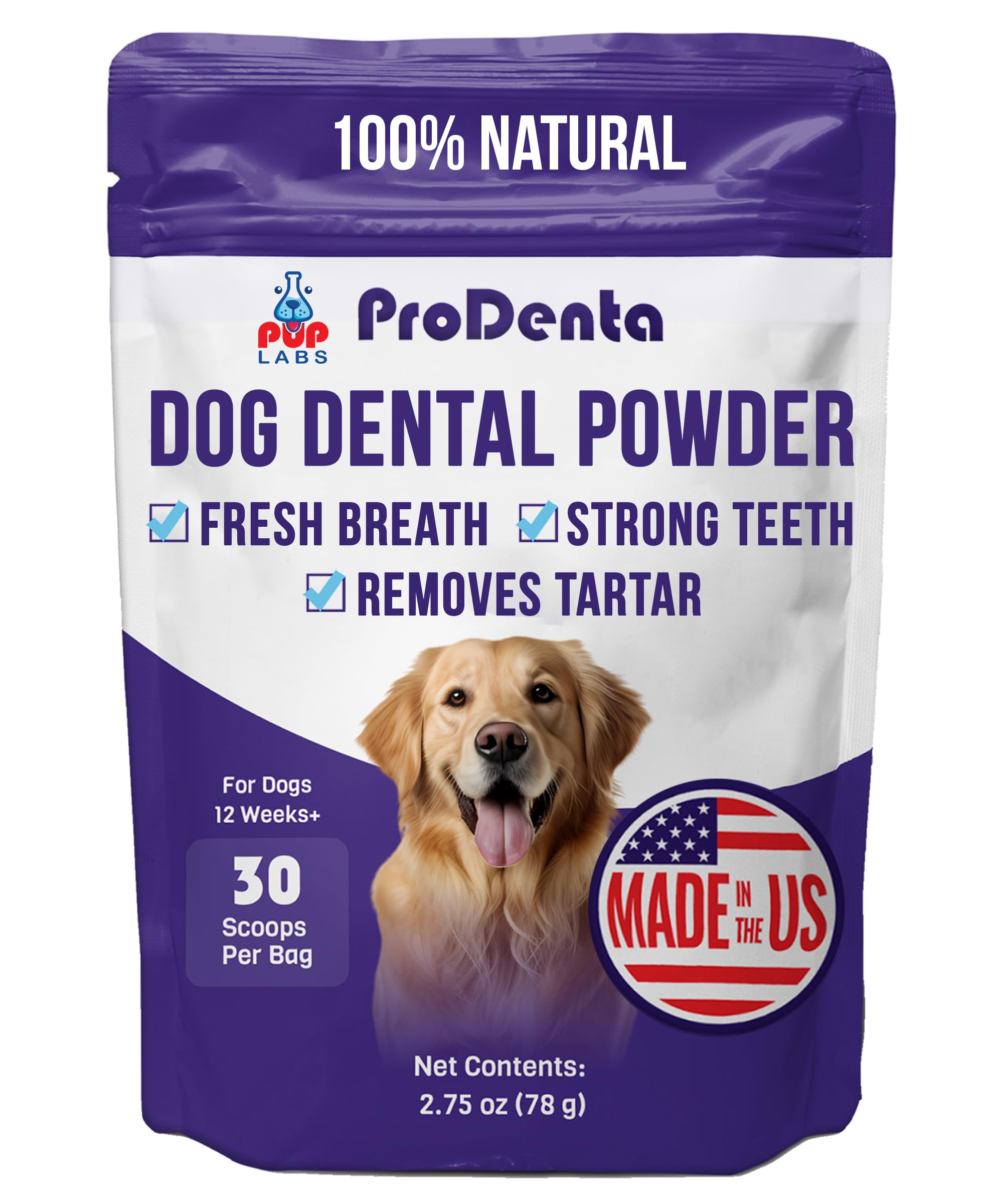 Pup Labs ProDenta: bouteille de poudre dentaire, soutien pratique à l'hygiène dentaire canine.