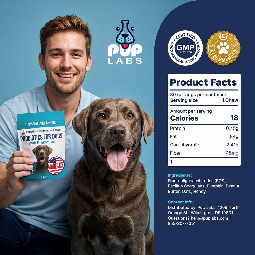 Dosage simple Pup Labs, 1 à 3 bouchées selon la taille.