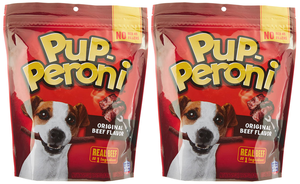 Pup-Peroni Boeuf Original – emballage quatre sachets, pratique pour l'entraînement.