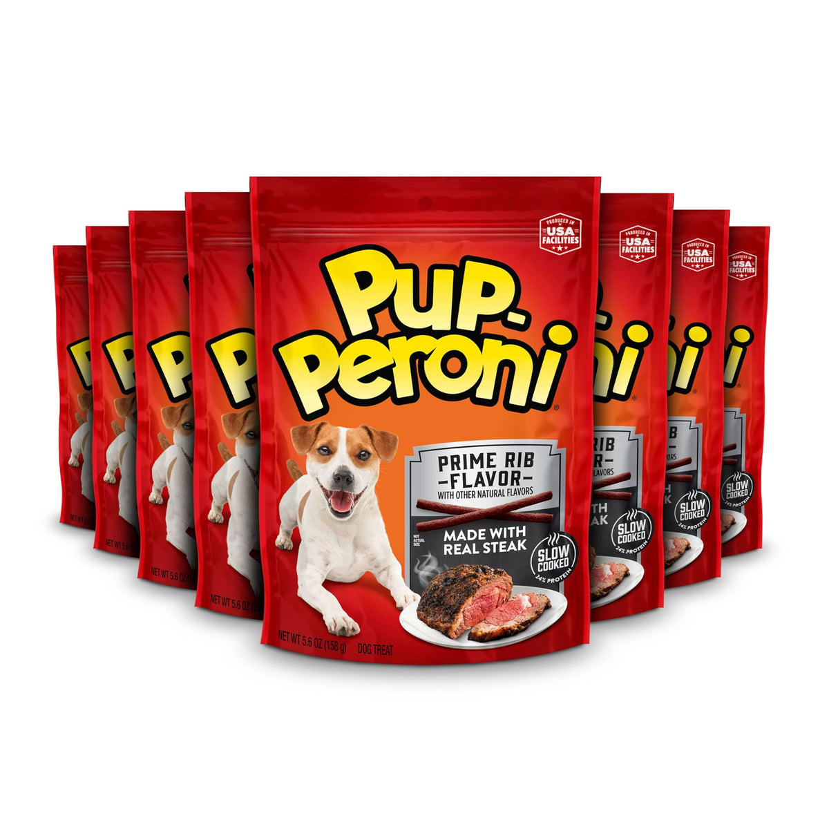 Pup-Peroni Prime Rib emballage : friandises faciles à emporter pour récompenser.