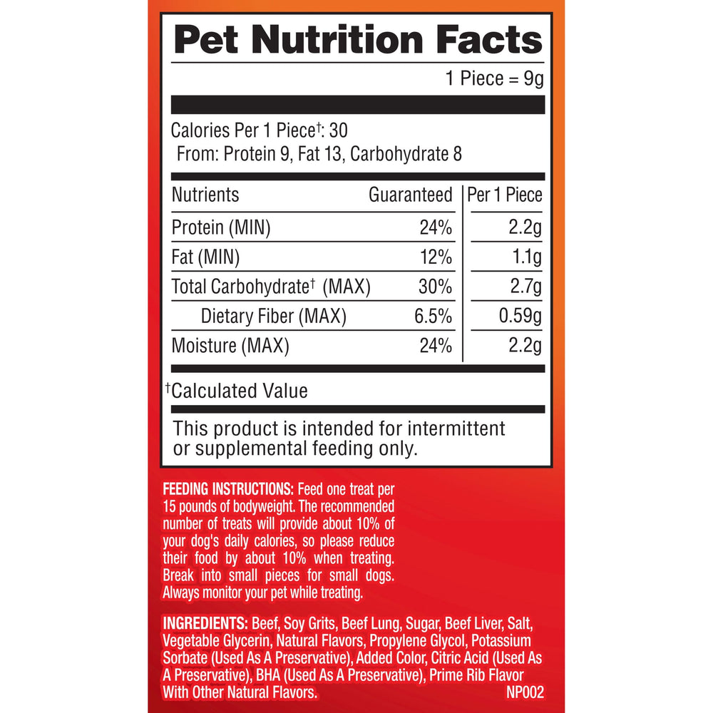 Pup-Peroni Prime Rib sans additifs : ingrédients simples et sans charges.