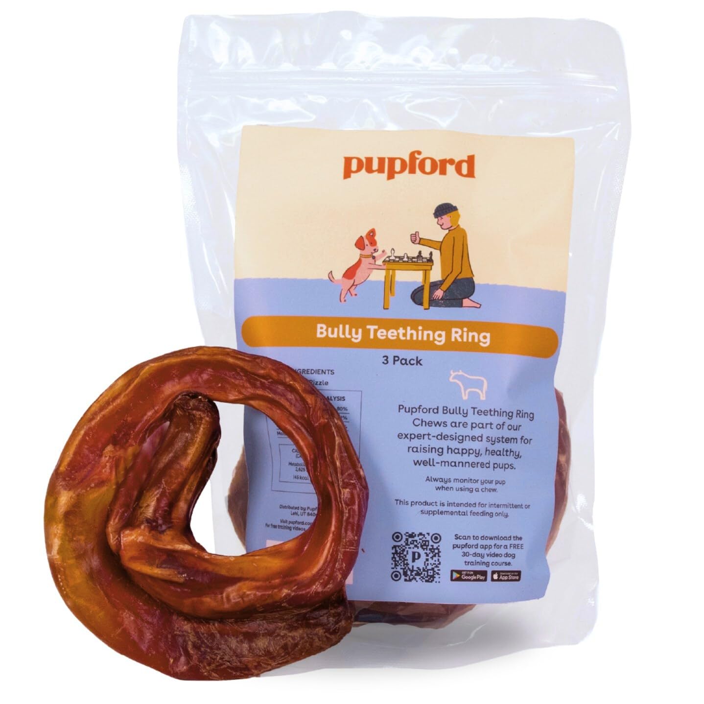 Anneaux Pupford à mâcher boeuf naturel pour chiots — texture adaptée à la dentition.