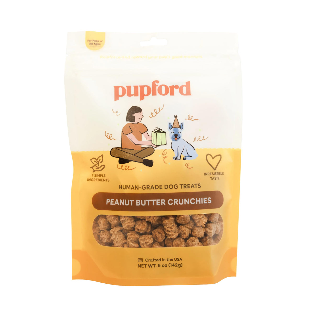 Friandises Pupford Crunchies au beurre de cacahuète, emballage pratique pour récompenses.