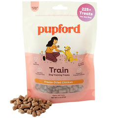 Friandises Pupford lyophilisées au poulet, emballage pratique pour l'entraînement.