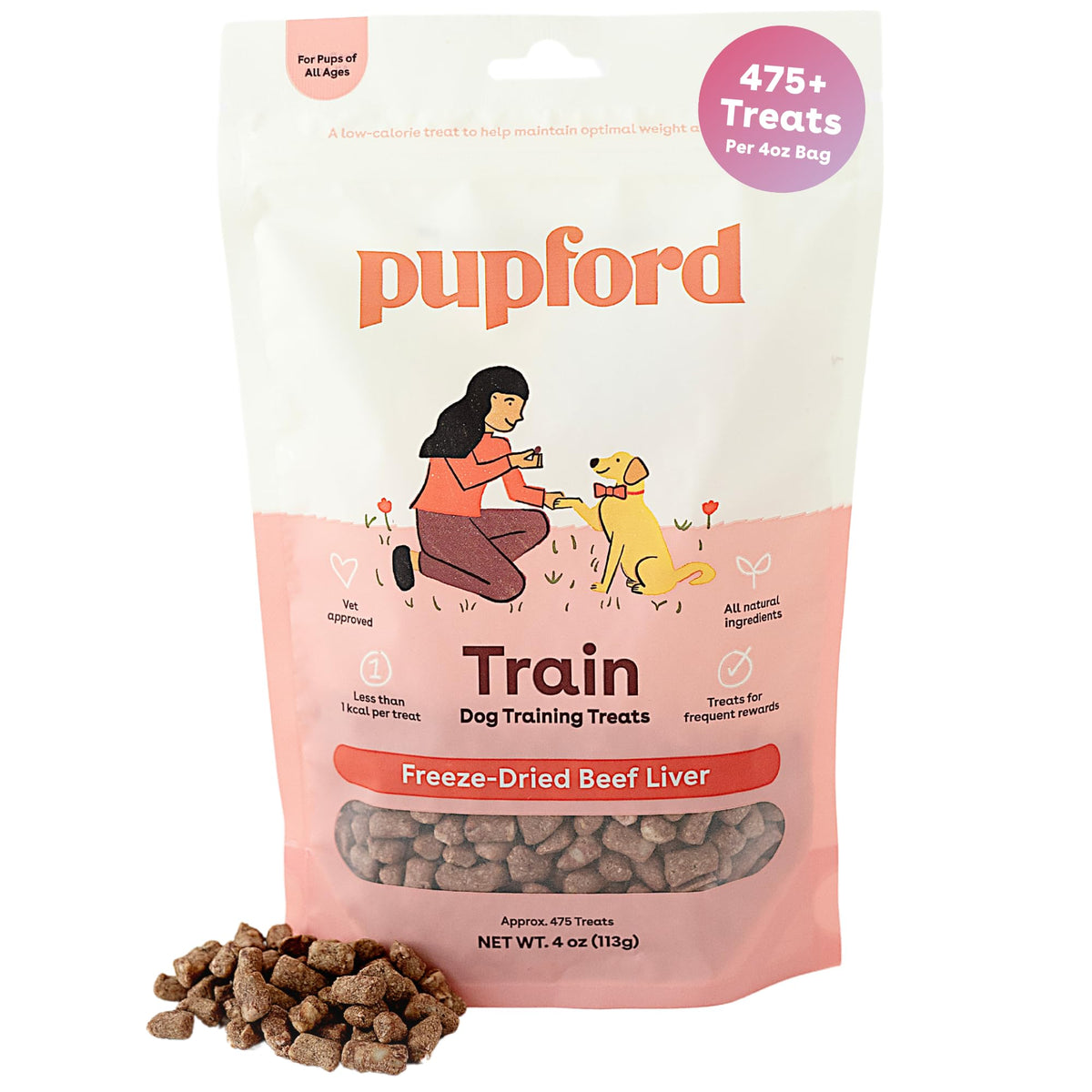 Pupford friandises lyophilisées pour dressage, goût riche et dosage facile.