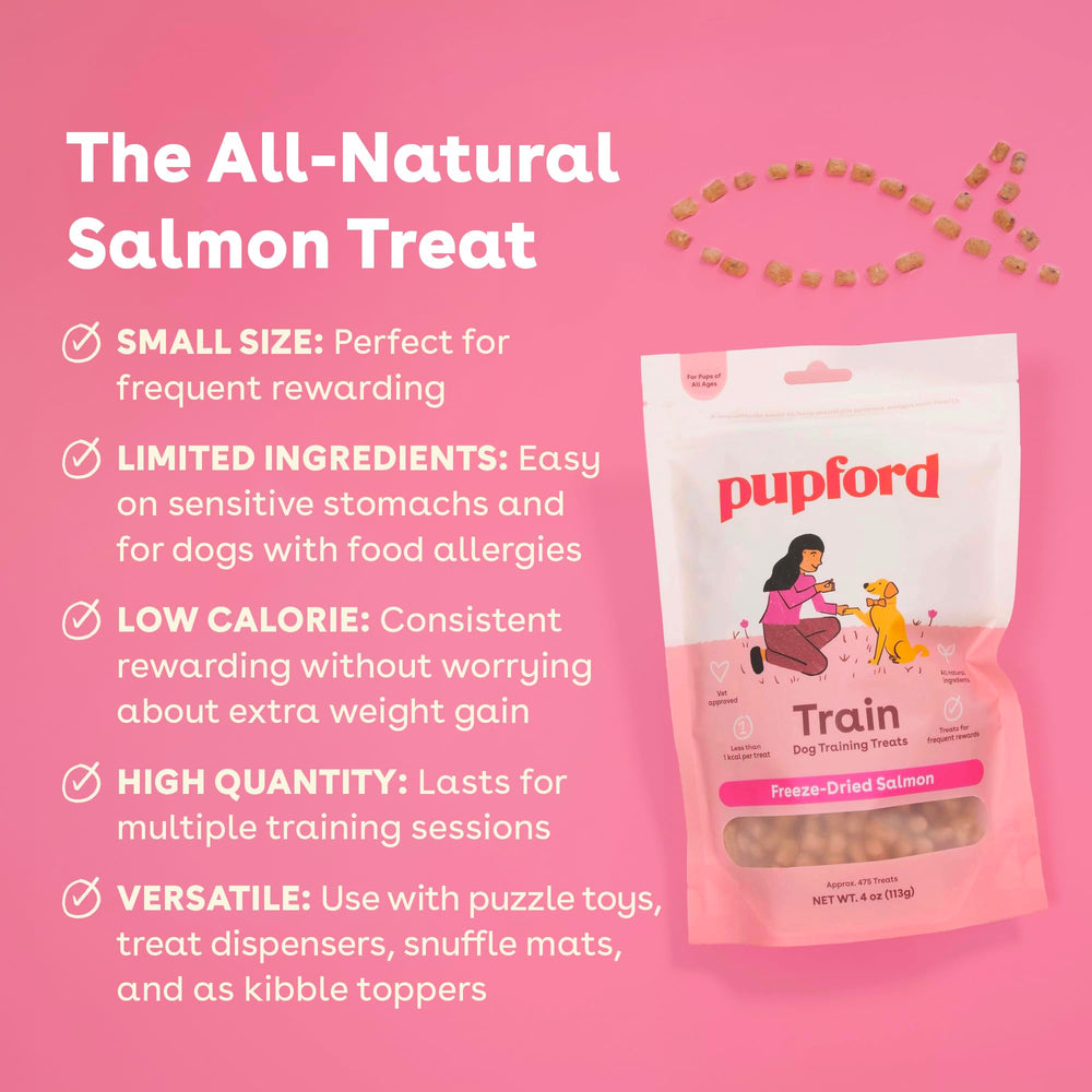 Pupford saumon deux ingrédients, friandise simple et naturelle pour l’entraînement.