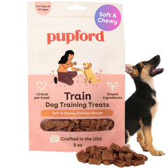 Pupford friandise d'entrainement au poulet, texture douce prête pour récompense rapide.