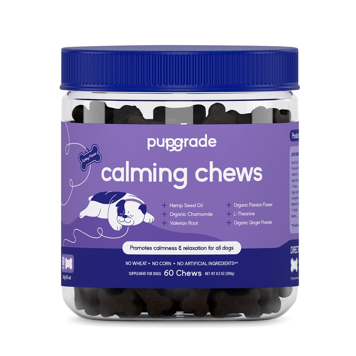 PupGrade friandises calmantes dans la bouteille, goût dinde appétissant.