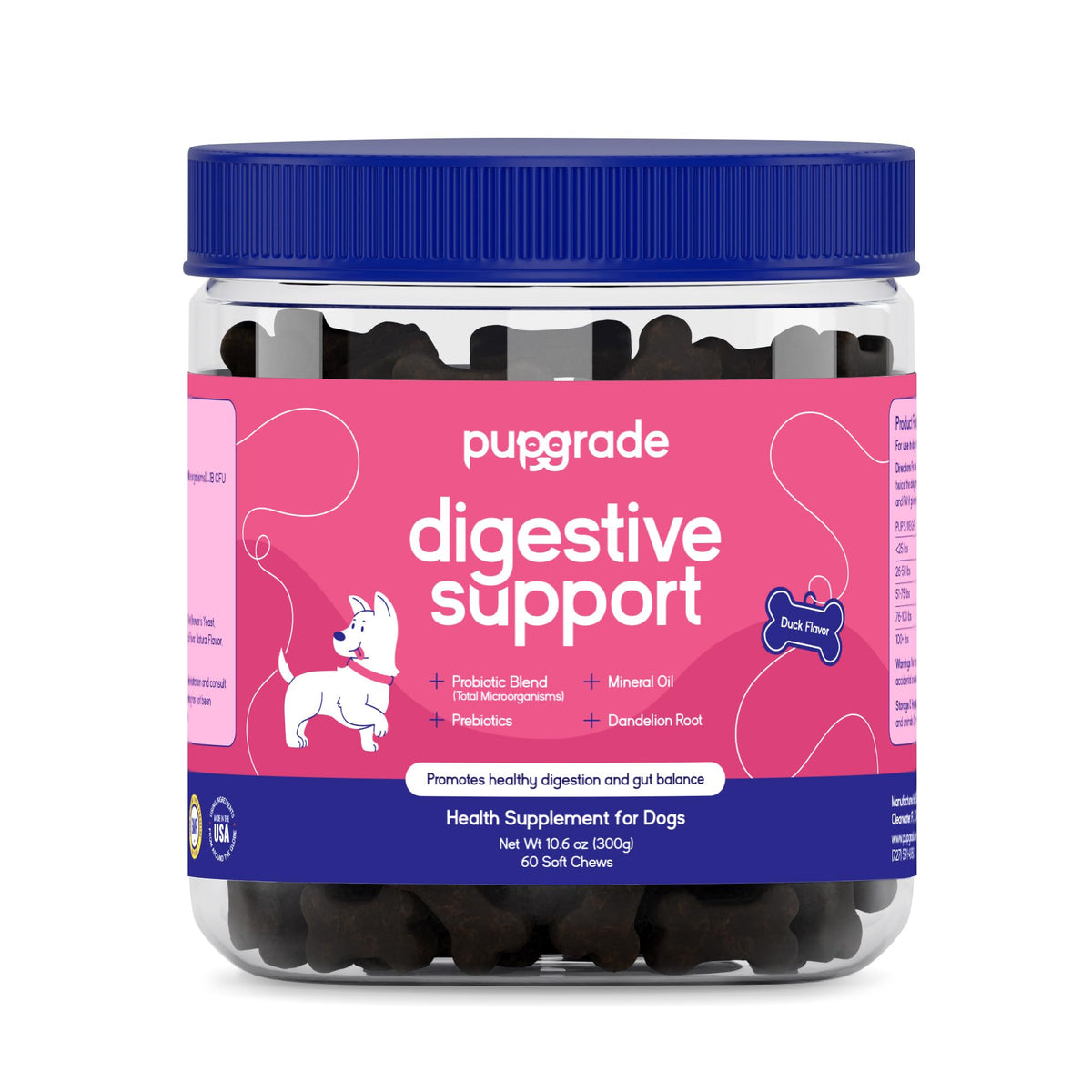 PupGrade Digestive Support : emballage pratique pour la routine quotidienne.