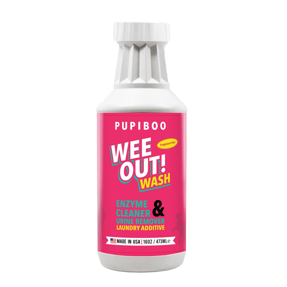 PUPIBOO Wee Out Wash: bouteille visible, fraîcheur durable pour les textiles.