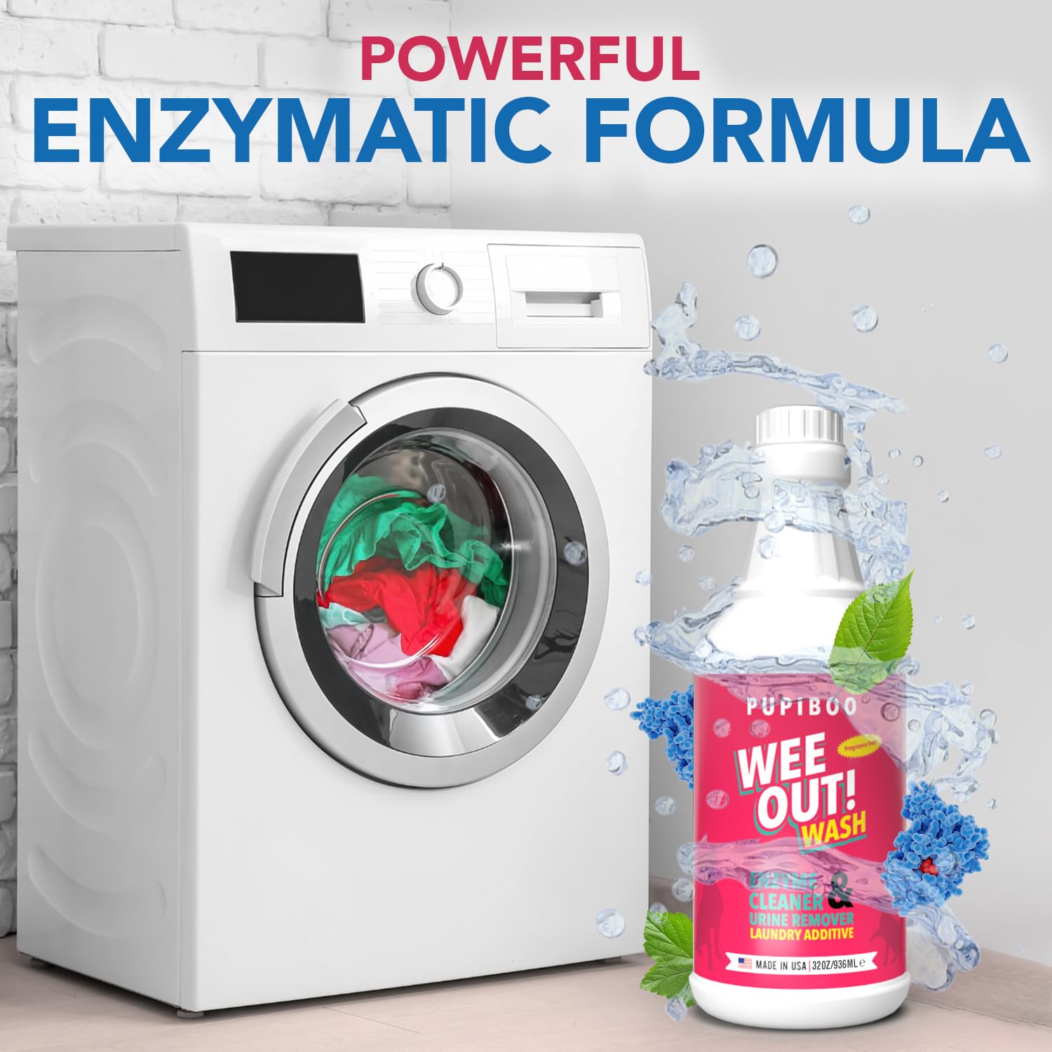 PUPIBOO Wee Out Wash: dose-un en gros plan, facilité d’ajout à chaque lavage.