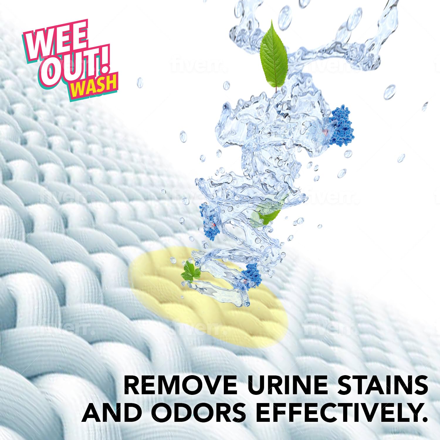 PUPIBOO Wee Out Wash: poudre enzymatique en gros plan, nettoyage en profondeur des taches.