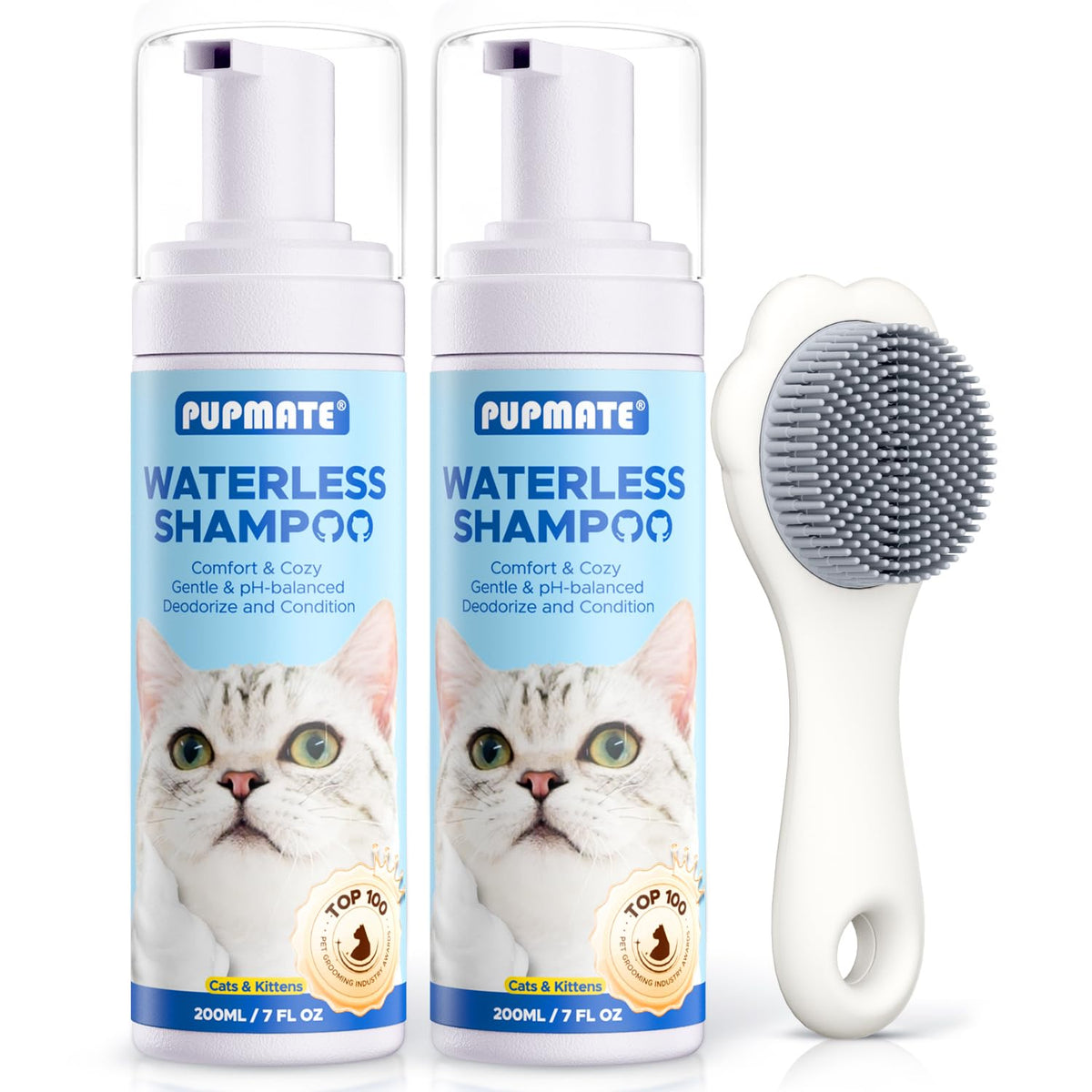 PUPMATE Shampoing sans eau avec brosse pour chat — facilite le brossage