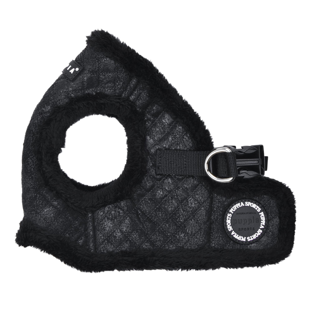 Harnais Puppia Douglas noir enfiler facilement pour chien de petite et moyenne taille.