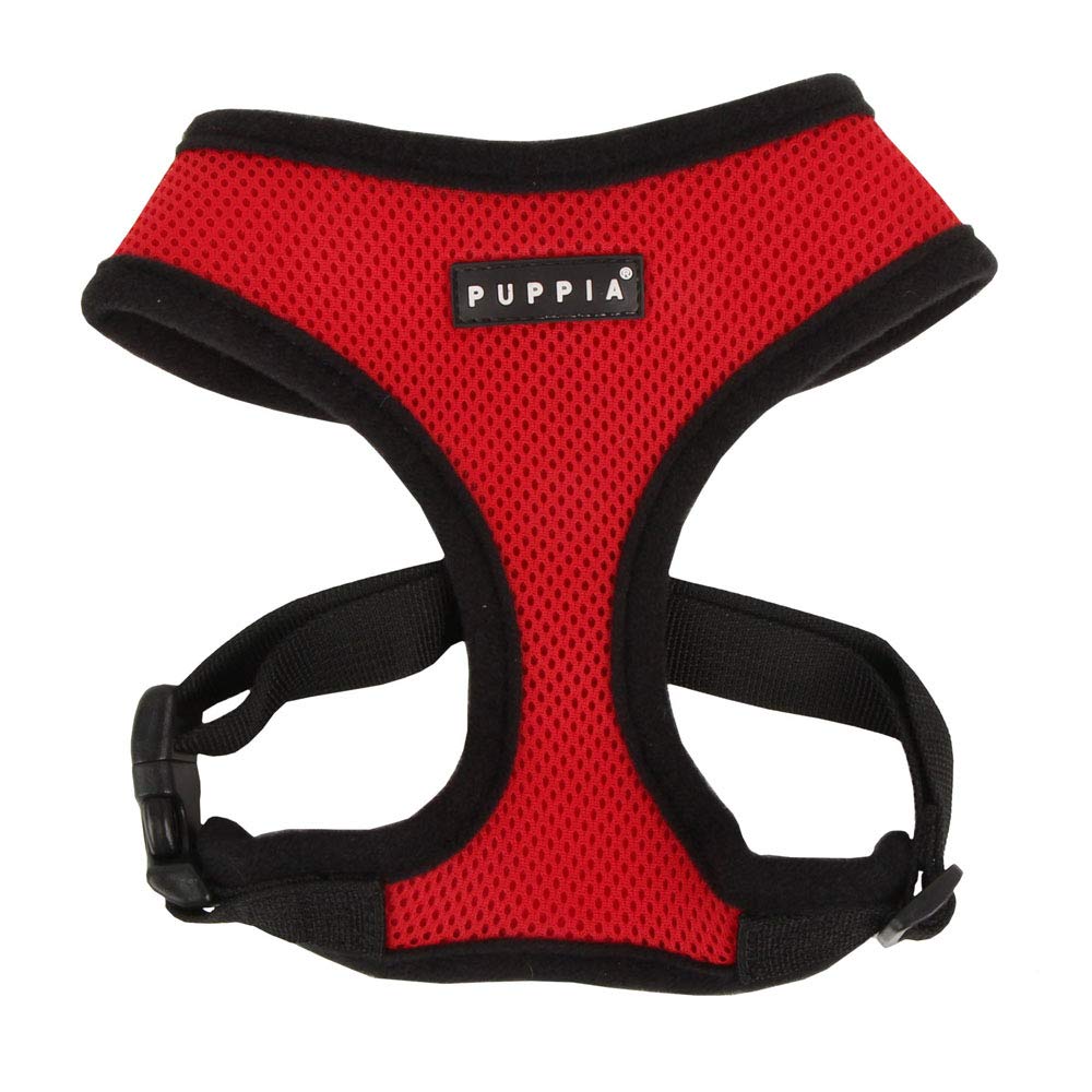 Harnais Puppia pour chien en maille douce rouge moyen, confort optimal lors des promenades.