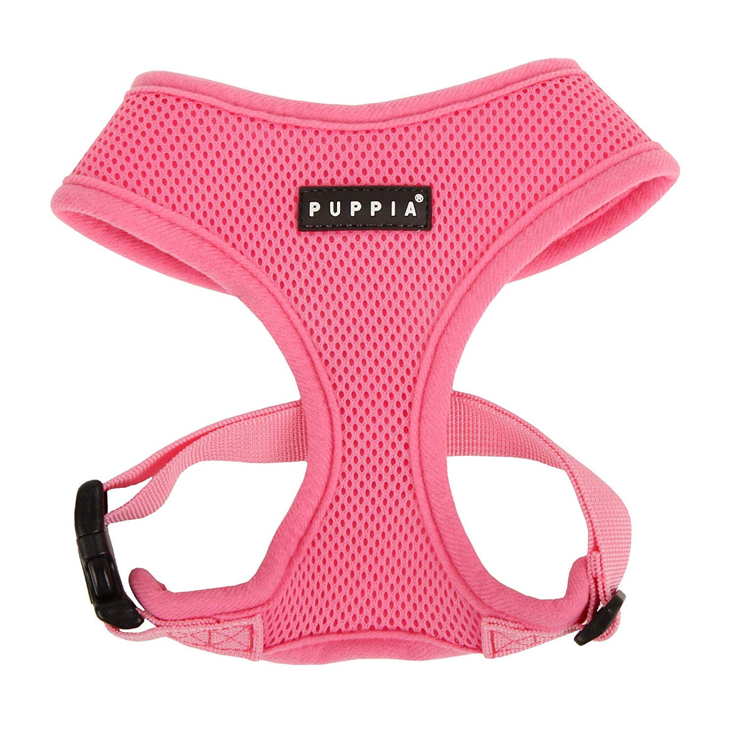 Harnais Puppia doux en mesh rose, respirant et confortable pour les balades quotidiennes.