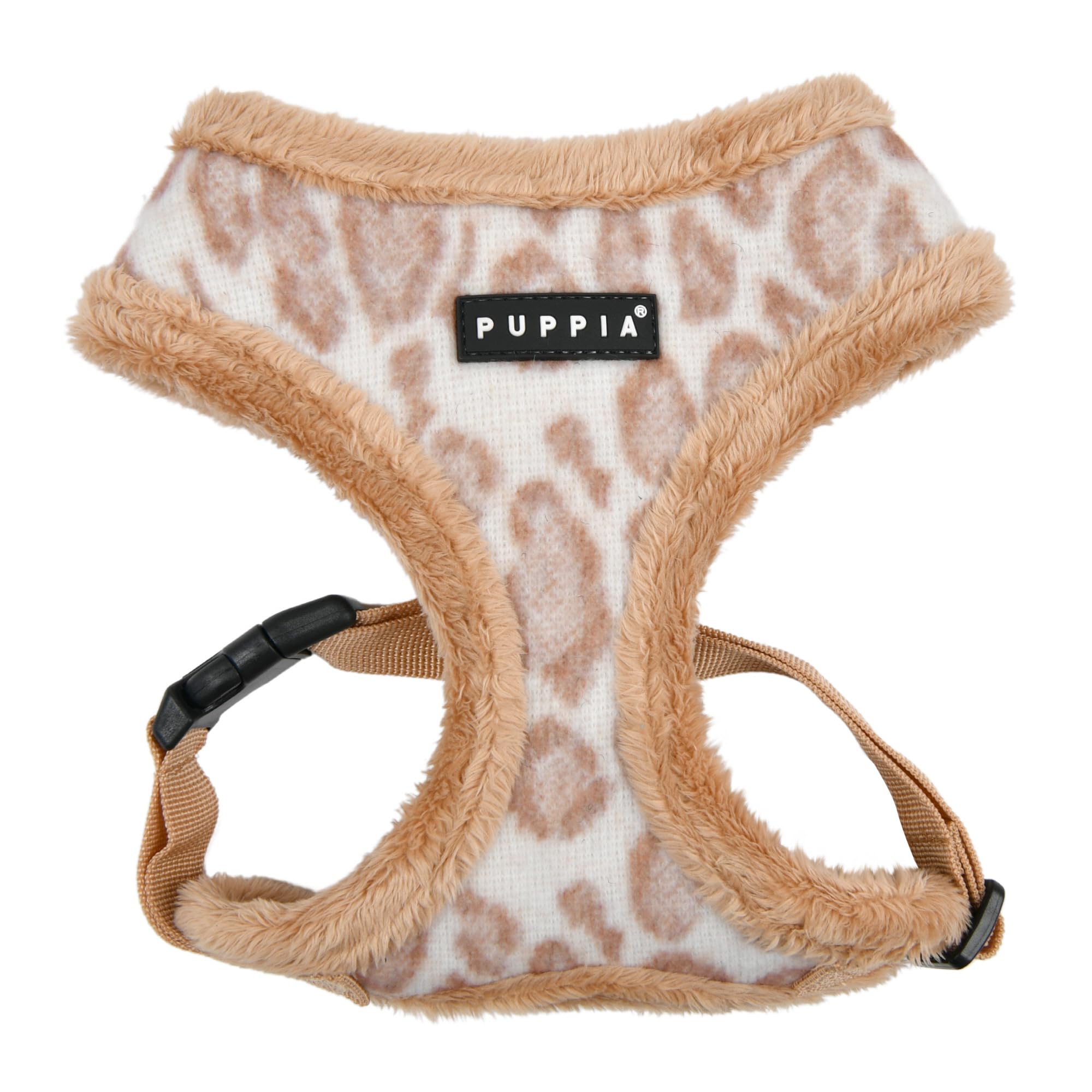 Harnais Puppia Kovo à enfiler par la tête avec motif léopard beige.