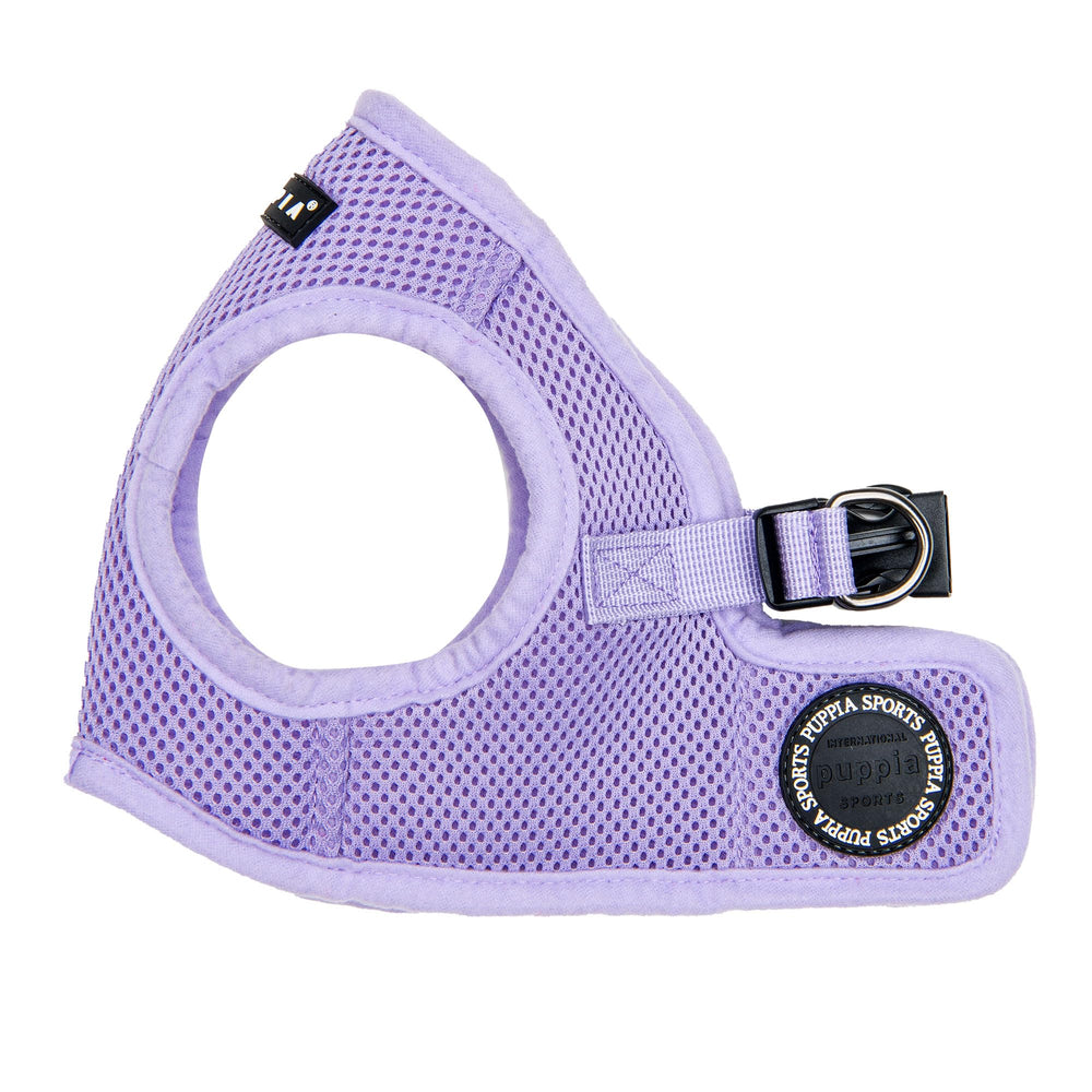 Harnais Puppia Soft Vest a enfiler vu en gros plan, facilité et confort.