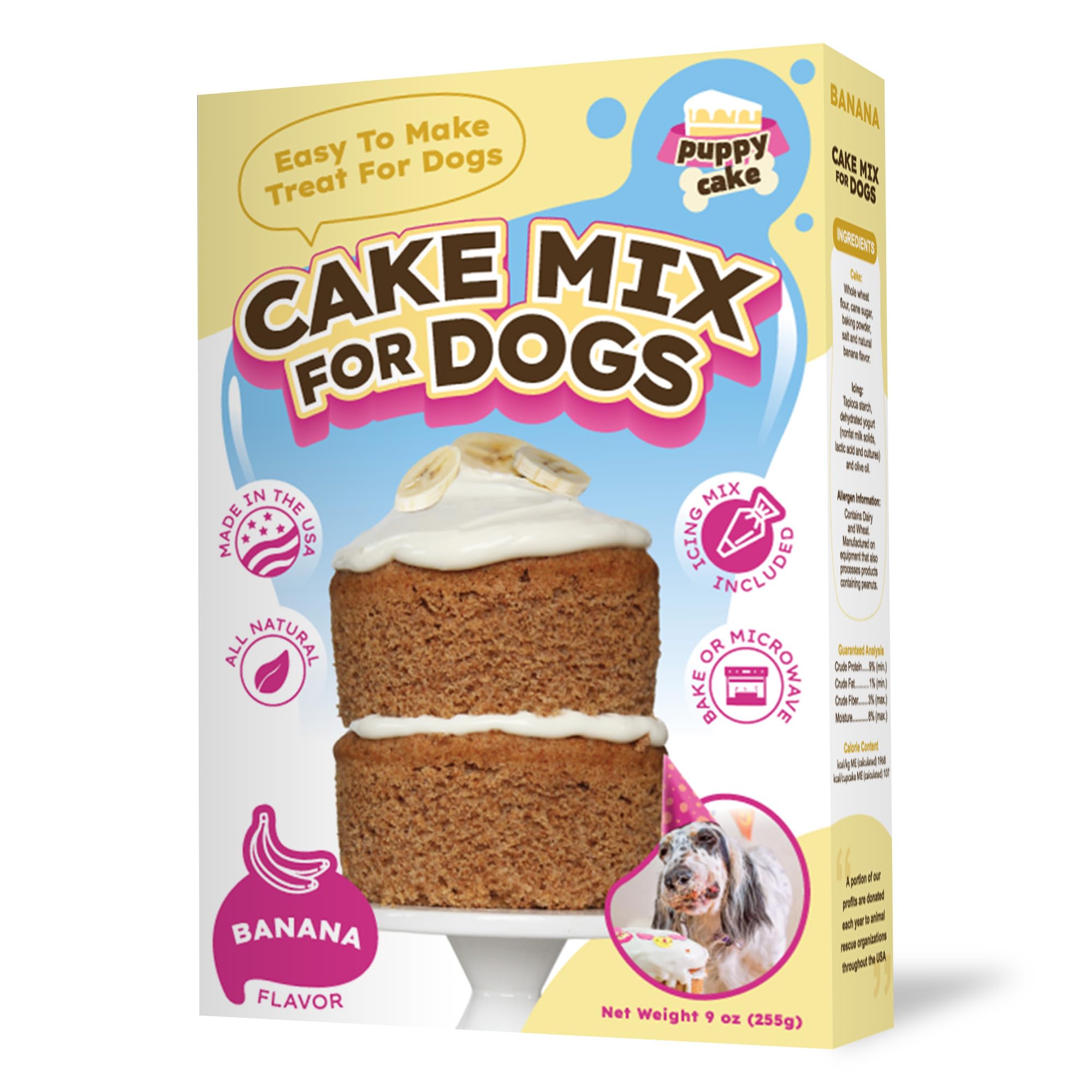 Puppy Cake emballage du gâteau banane pour chien, prêt à célébrer.